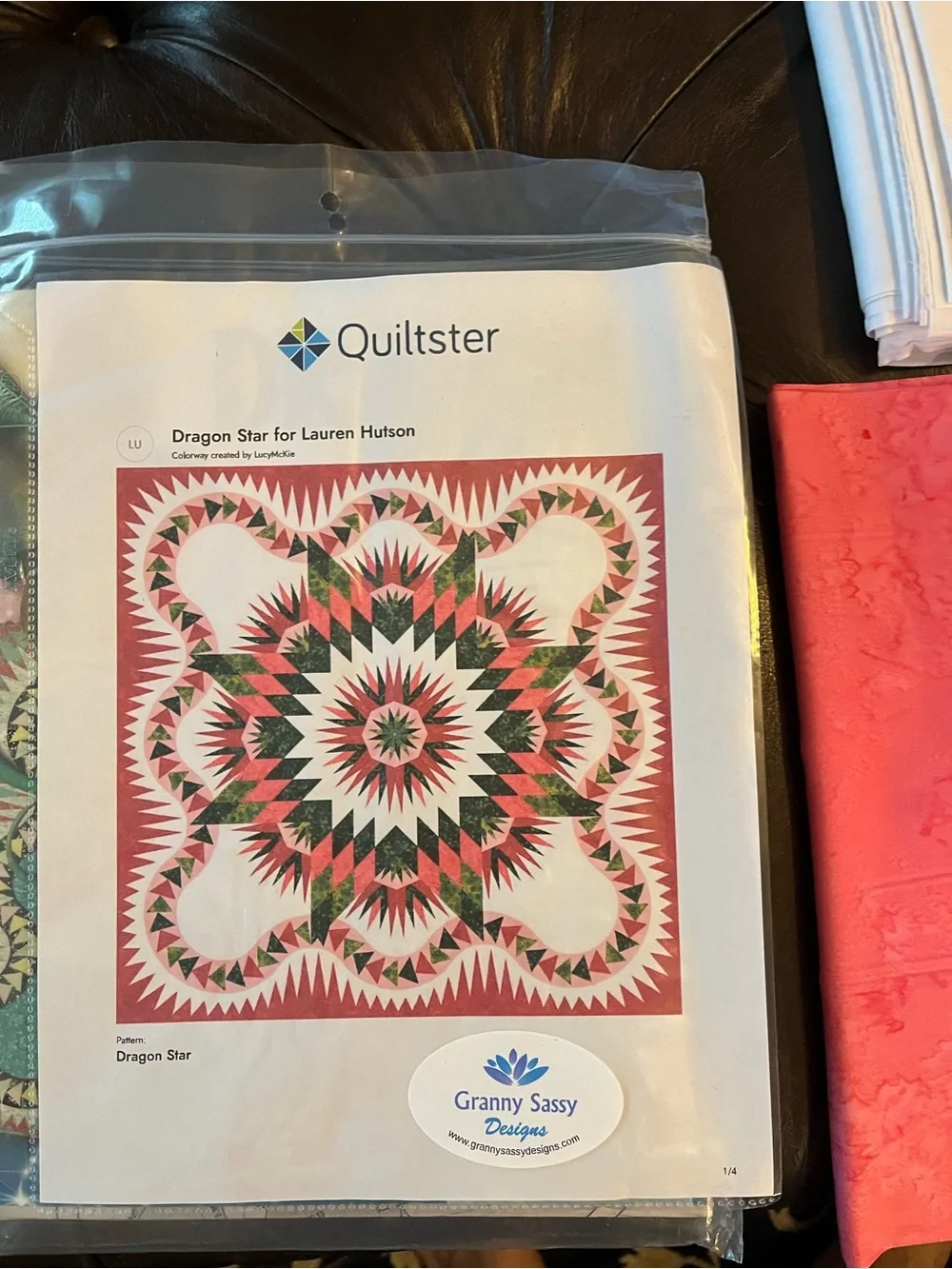 Dragon Star Quilt Kit in Pink, Green, and White